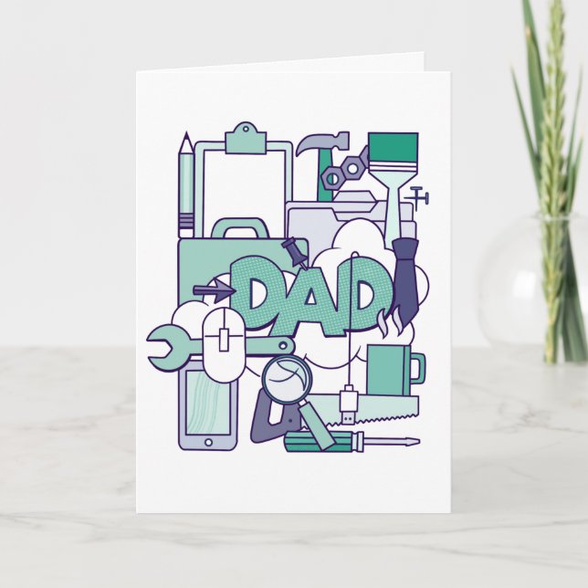 Pappacollage med verktyg teknik fadersdags kort (Framsida)