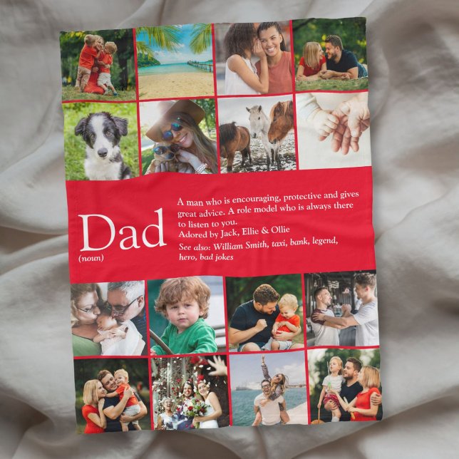 Pappadeklaration Citat 16 Fotoskollage Röd Liten Fleecefilt (Dad Definition Saying 16 Photo Collage Red Small Fleece Blanket)