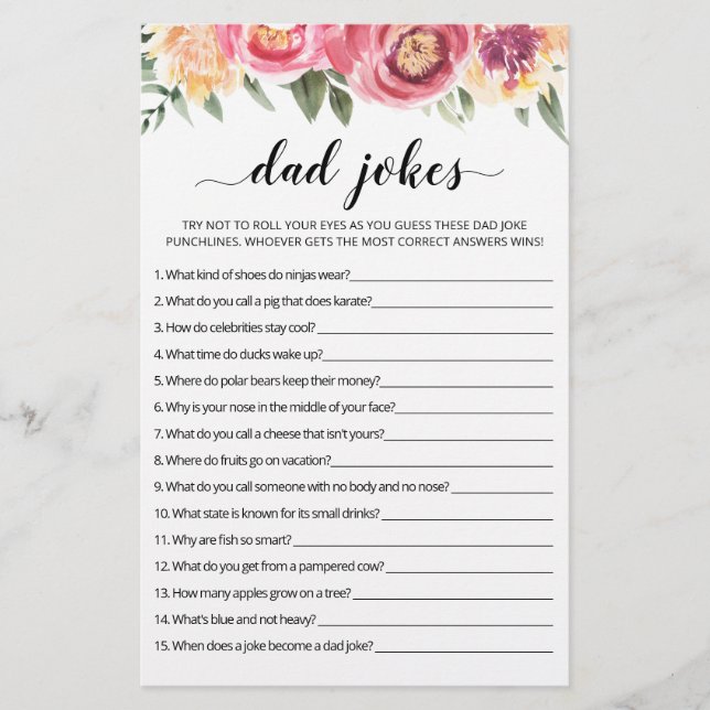 Pappajokes Baby Shower-spel med svar (Framsida)