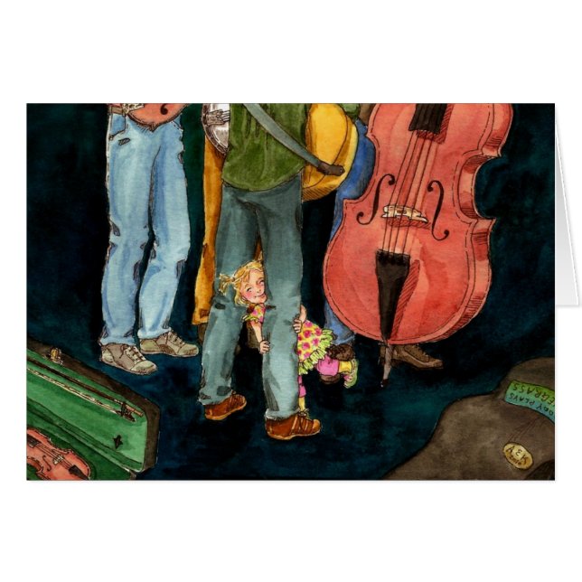 Pappan leker blågräs hälsningskort (Framsidan Horizontal)