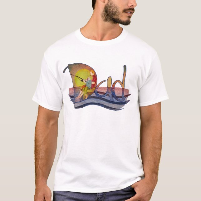 Pappan och sonen som fiskar konstnärlig text, t-shirt (Framsida)