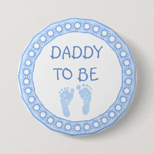 Pappan som är blåttpojkebaby shower, knäppas knapp