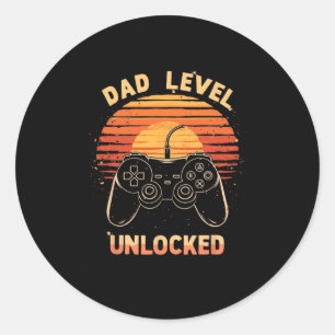 Pappanivå upplåst Rolig Retro Ny Pappa Gamer Runt Klistermärke