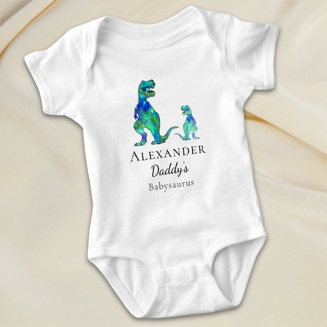 Pappas Babysaurus Dinosaur Personligt Namn T Shirt (Daddy's babysaurus Cute dinosaur personalized baby one piece colorful T-Rex dino dad and baby Boy)
