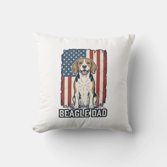 Pappas Beagle Patriotisk Vintage Gravyr Hund Desig Kudde (Framsida)