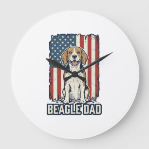 Pappas Beagle Patriotisk Vintage Gravyr Hund Desig Stor Klocka