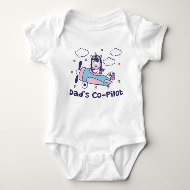 Pappas Co-Pilot - Enhörning Flygplan T Shirt (Framsida)