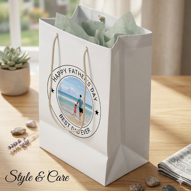 Pappas dag klassisk vit presentpåse i medelstorlek (Classic Style Fathers Day White Medium Gift Bag)