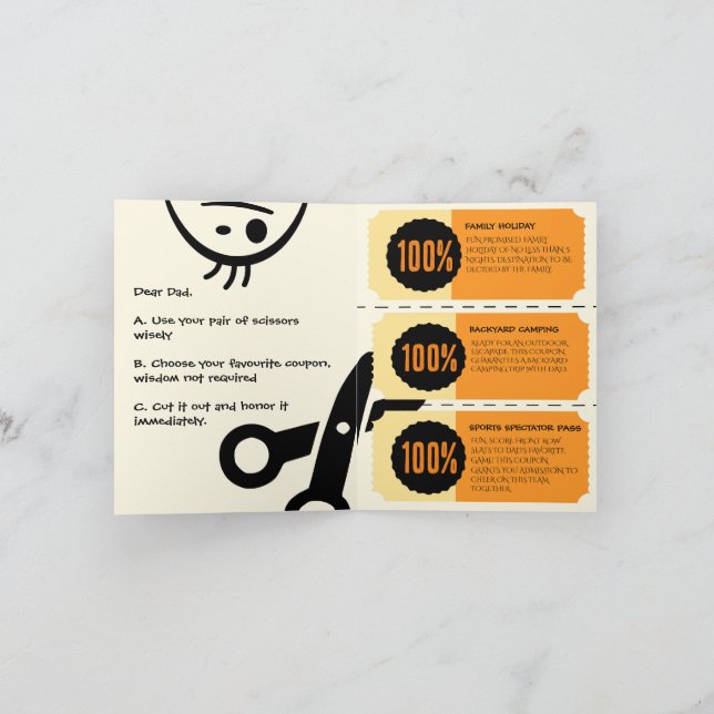 Pappas dag ute: Grattis pappa med kuponger Helgkort (Inuti)