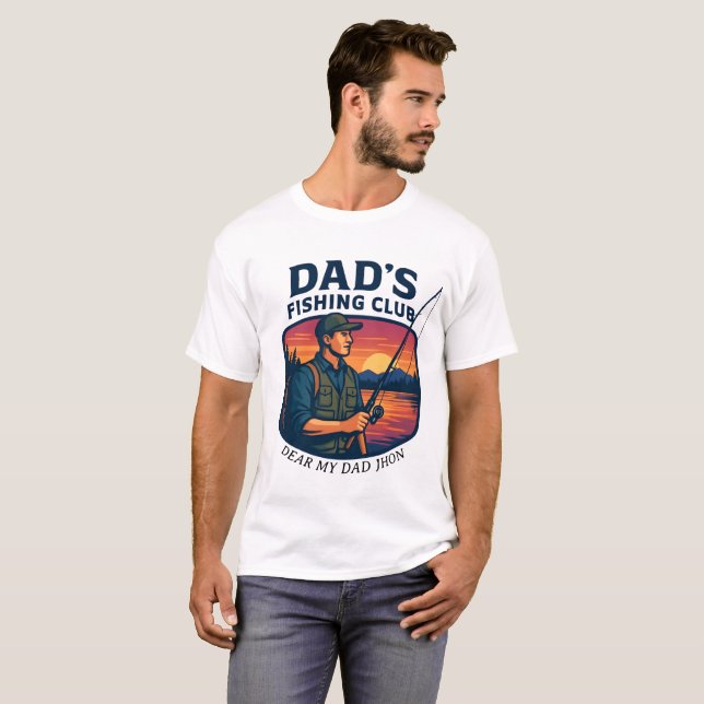 Pappas fiskeklubb Retro solnedgång Fars dag T Shirt (Hel framsida)