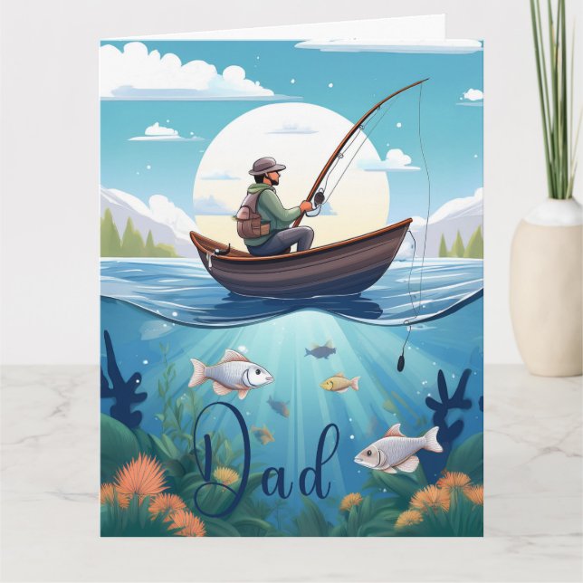 Pappas födelsedag med fisketema kort (Framsida)