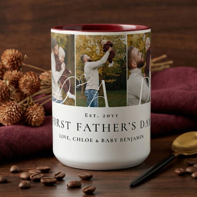 Pappas fotokollage Första fadersdags present till  Två-Tonad Mugg (Dad Photo Collage First Father's Day Keepsake Gift Two-Tone Coffee Mug)