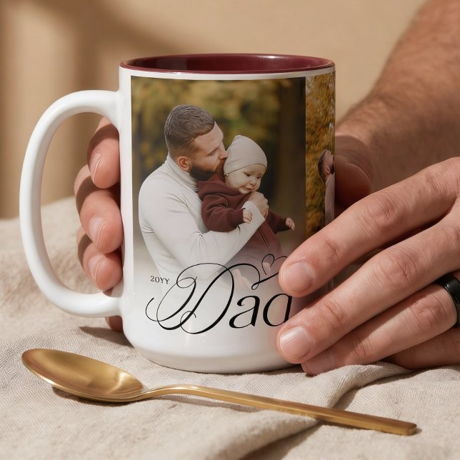 Pappas fotokollage Första fars dagssouvenirpresent Två-Tonad Mugg (Dad Photo Collage First Father's Day Keepsake Gift Two-Tone Coffee Mug)