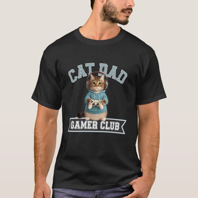 pappas Gamerklubb Hörlurar katt Kontroller T Shirt (Framsida)