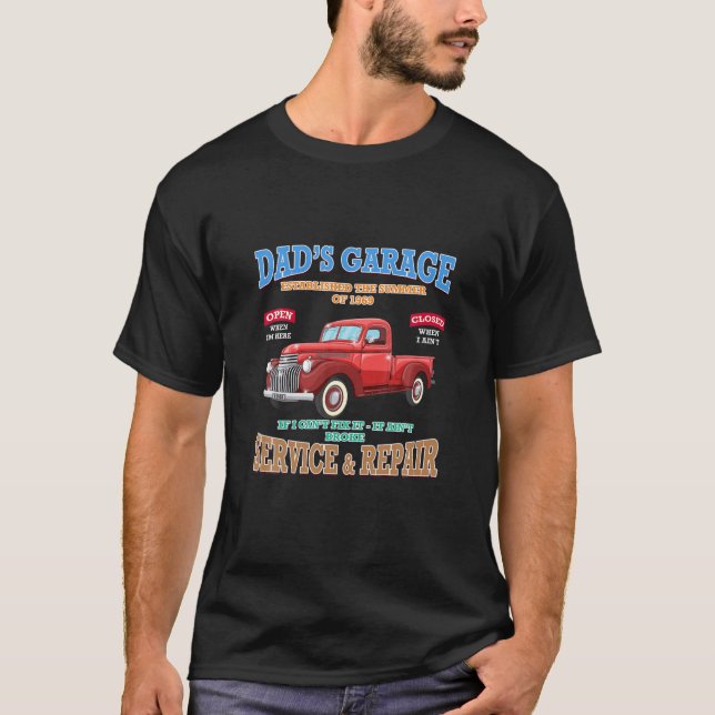 Pappas garage service reparation Klassisk bil Hot  T Shirt (Framsida)