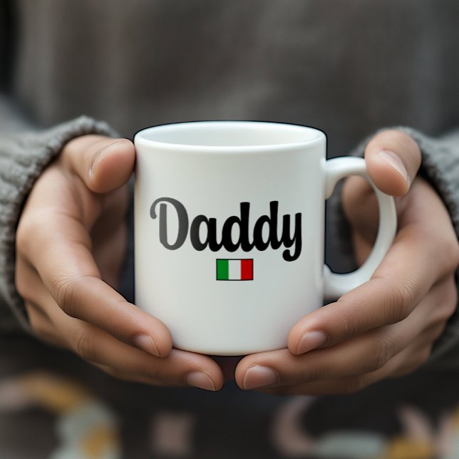Pappas italienska flaggmugg kaffemugg (Man holding white mug with Daddy and Italian flag. Gift for dad or dad-to-be.)