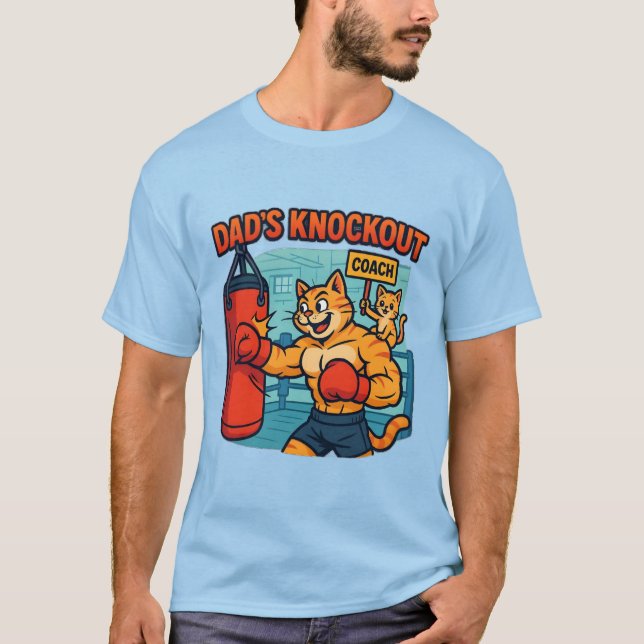 Pappas knockout - Rolig Gym Katt Pappa T-Shirt (Framsida)