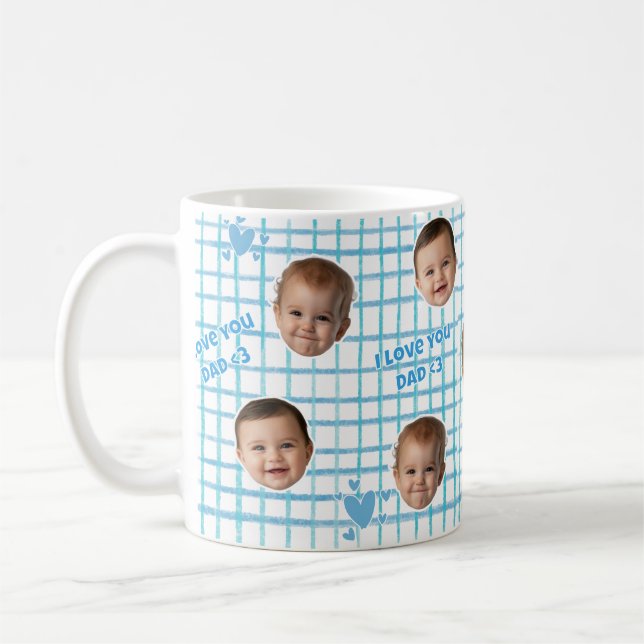 Pappas present anpassad blå gingham-mönster kaffem kaffemugg (Vänster)