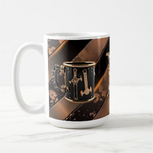 Pappas svarta och kopparfärgade verktygskeramikmug kaffemugg