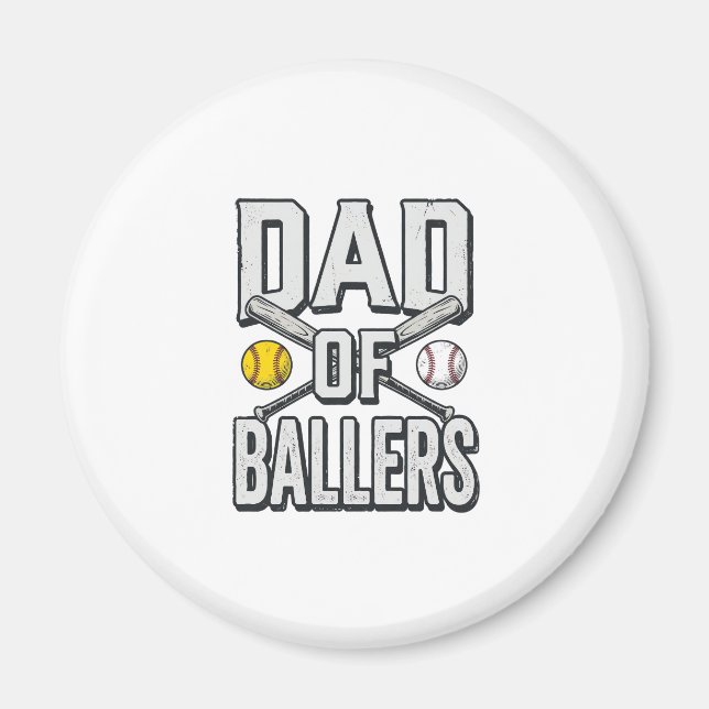 Pappas till Ballers Softball och Baseball Vintage  Magnet (Framsidan)
