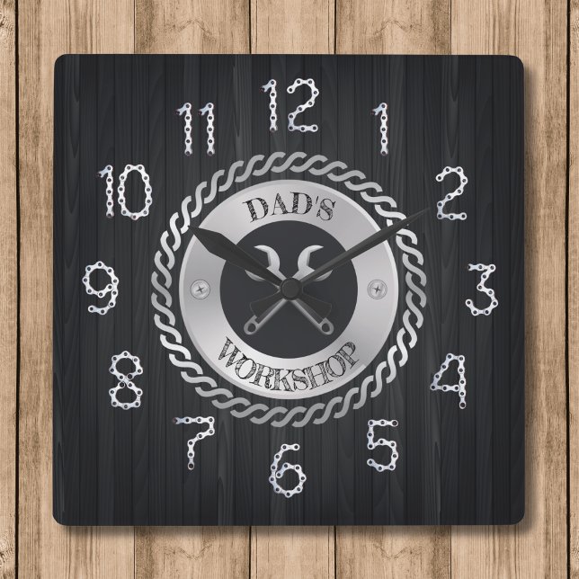 Pappas Verkstad Handyman Urklocka Fyrkantig Klocka (Personalized Dad's Workshop Handyman Clock)