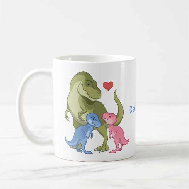 PappaSaurus Grönt T-Rex & Flicka Boy Dinosaurs Kaffemugg (Vänster)