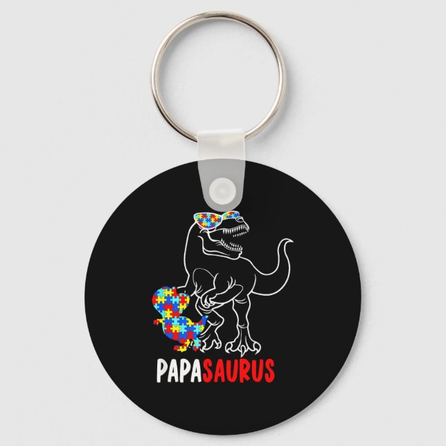 Pappasaurus T Rex Dinosaur Autism Medvetenhet Papp Nyckelring (Framsida)