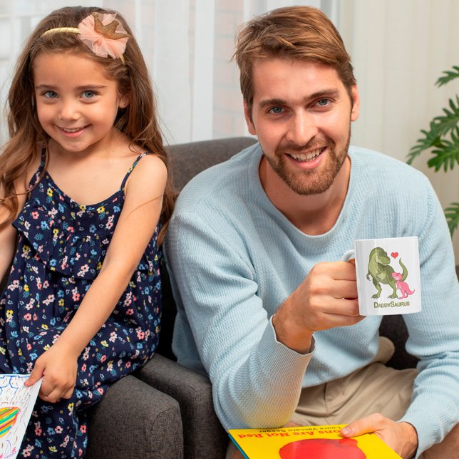 PappaSaurus T-Rex och Flicka Dinosaurs Kaffemugg (Skapare uppladdad)