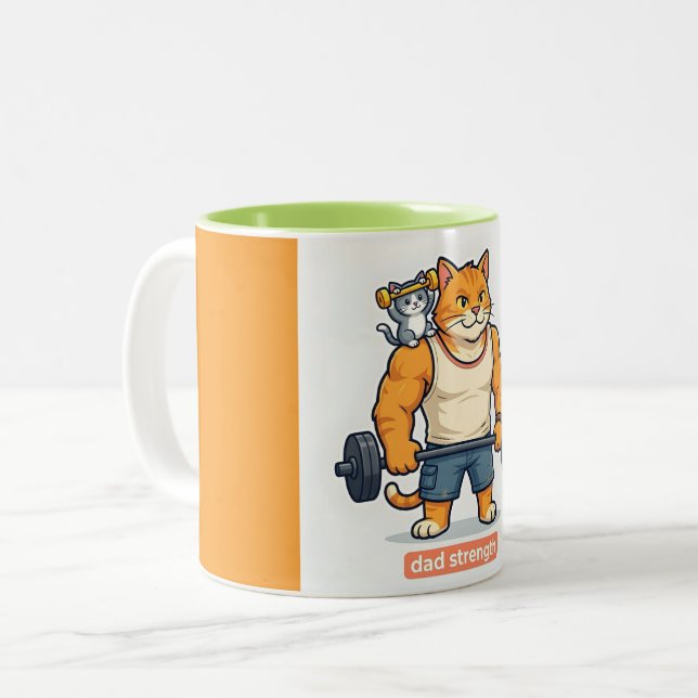 Pappastyrka - Rolig Gym Katt Pappa Mugg |Fars Dag (Framsida vänster)