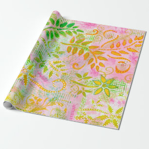 Papper abstrakt Flowers and Löv Wrapping Presentpapper
