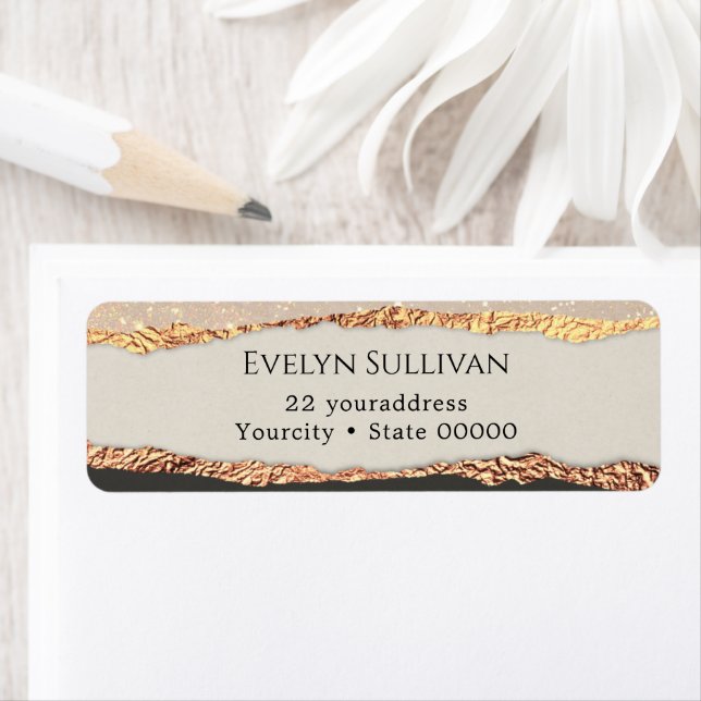 papper adressetikett för svart shimmer i guld returadress etikett (Insitu)