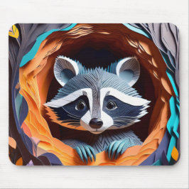 Papper Art Origami Baby Raccoon i Träd 3D Musmatta