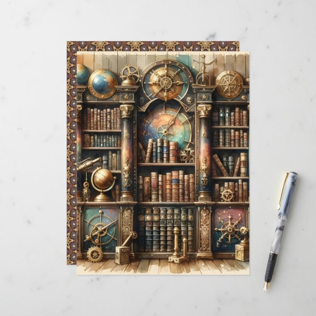 Papper av Celestial Steampunk Bibliotek (Fram/Back In Situ)
