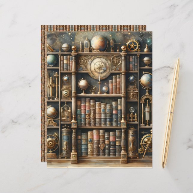 Papper av Celestial Steampunk Bibliotek (Fram/Back In Situ)