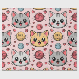 Papper avverkning av kute Ansikte - Kawaii Kattung Presentpapper