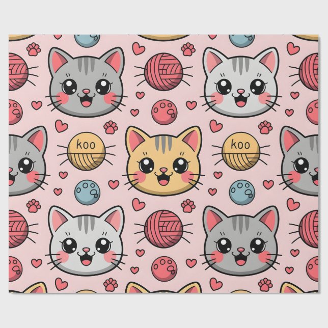 Papper avverkning av kute Ansikte - Kawaii Kattung Presentpapper (Platt)