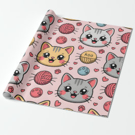 Papper avverkning av kute Ansikte - Kawaii Kattung Presentpapper