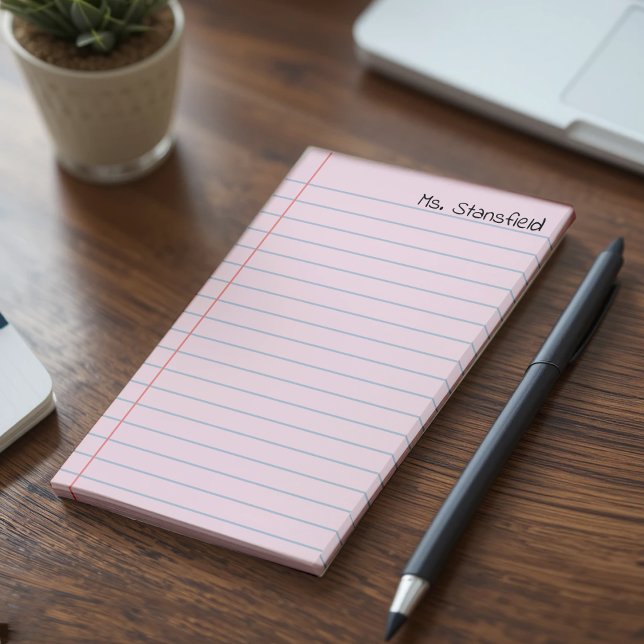 Papper bärbar dator med rosa post-it block (Pink Lined Notebook Paper Post-it Notes
)