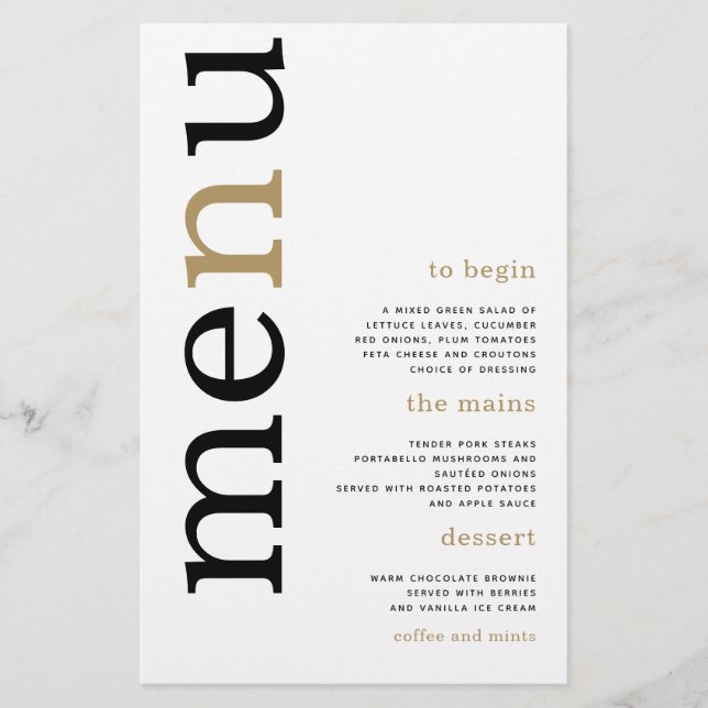 PAPPER Black Guld Typography White Bröllop Menu Flygblad (Framsidan)