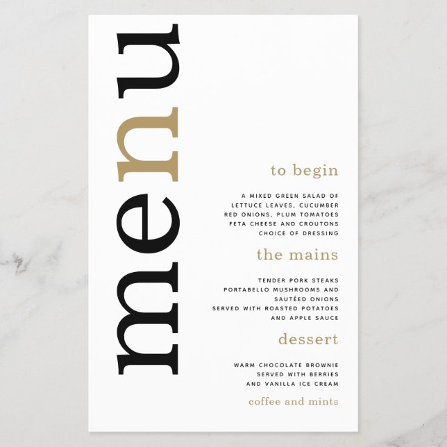 PAPPER Black Guld Typography White Bröllop Menu Flygblad (Framsidan)
