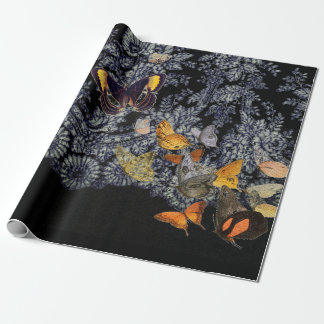 Papper BLACK SNÖRE MÖNSTER MED BUTTERFLIES Presentpapper