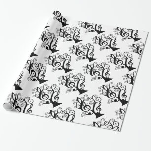 Papper Black & White Music Treble Clef Träd Presentpapper
