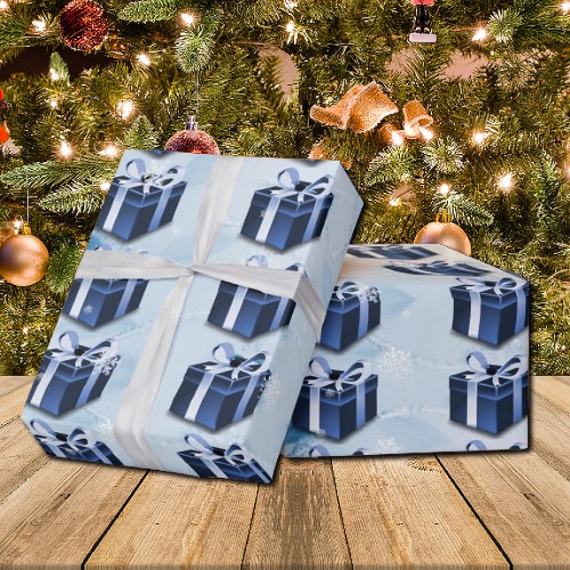 Papper blått julklapp presentpapper (Blue Christmas Gift Wrapping Paper)