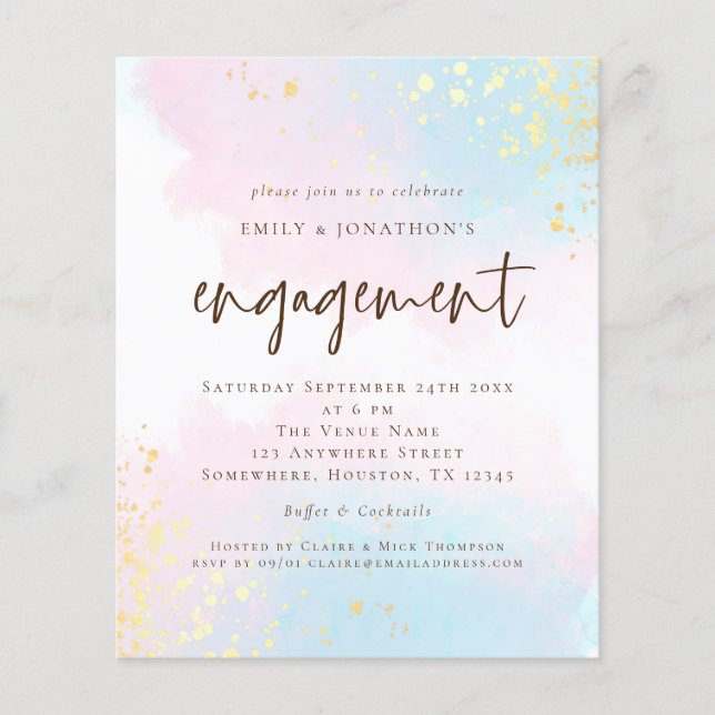 PAPPER blått Rosa, vattenfärg Brun Förlovning Flygblad (Framsidan)