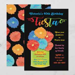 Papper blomma kan Fiesta Födelsedagsfest inbjudan