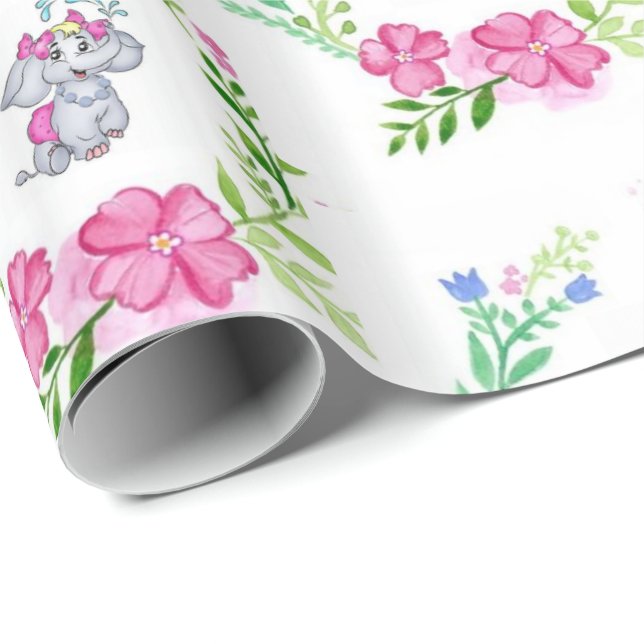 Papper Blommigt Elephant Wrapping   Presentpapper (Rullad Hörn)