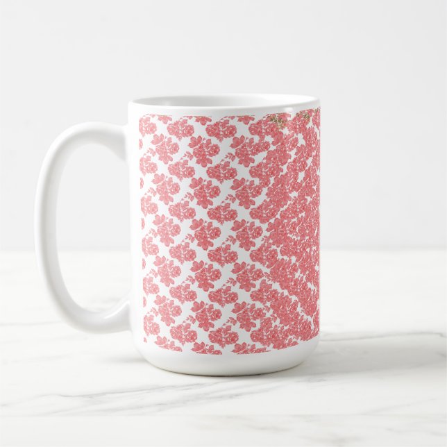 Papper blommigt med ljusröd och rosa kaffemugg (Vänster)