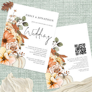 PAPPER Blommigt Pumpkin Script QR-bröllopsinbjudan Flygblad
