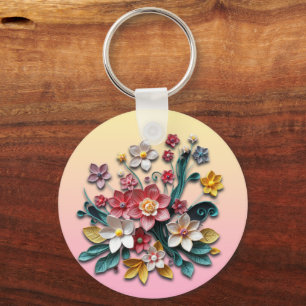 Papper blommigt Quilling Personlig Nyckelring