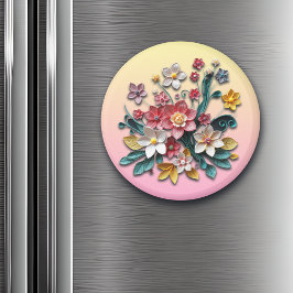 Papper blommigt Quilling | Rosa och Gula blommor Magnet